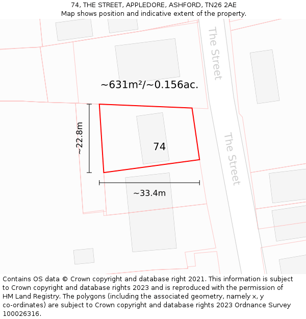 74, THE STREET, APPLEDORE, ASHFORD, TN26 2AE: Plot and title map