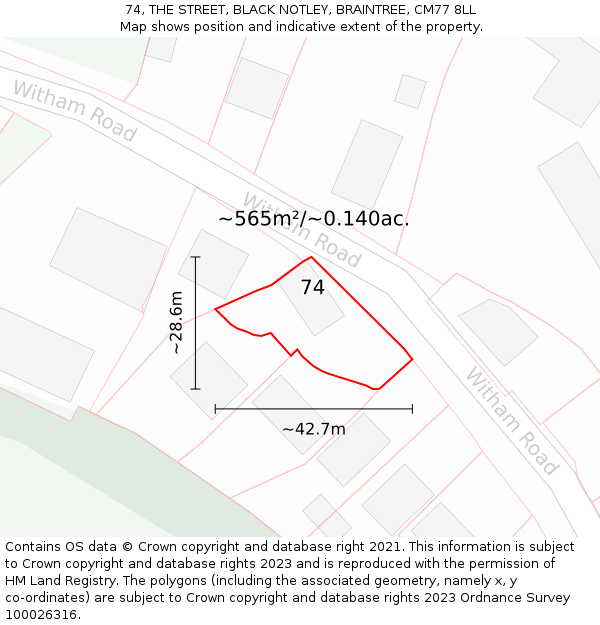 74, THE STREET, BLACK NOTLEY, BRAINTREE, CM77 8LL: Plot and title map