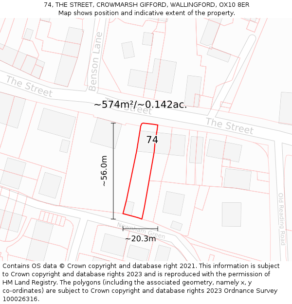 74, THE STREET, CROWMARSH GIFFORD, WALLINGFORD, OX10 8ER: Plot and title map