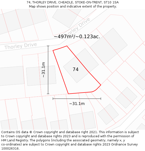 74, THORLEY DRIVE, CHEADLE, STOKE-ON-TRENT, ST10 1SA: Plot and title map