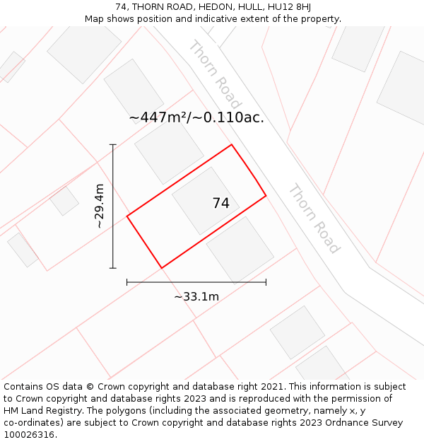 74, THORN ROAD, HEDON, HULL, HU12 8HJ: Plot and title map