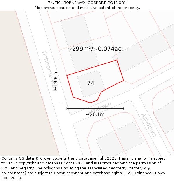 74, TICHBORNE WAY, GOSPORT, PO13 0BN: Plot and title map