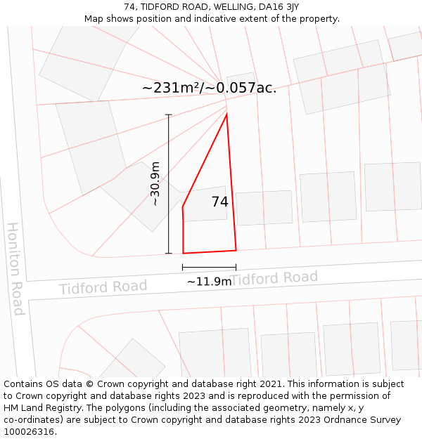74, TIDFORD ROAD, WELLING, DA16 3JY: Plot and title map