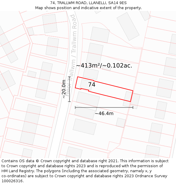 74, TRALLWM ROAD, LLANELLI, SA14 9ES: Plot and title map