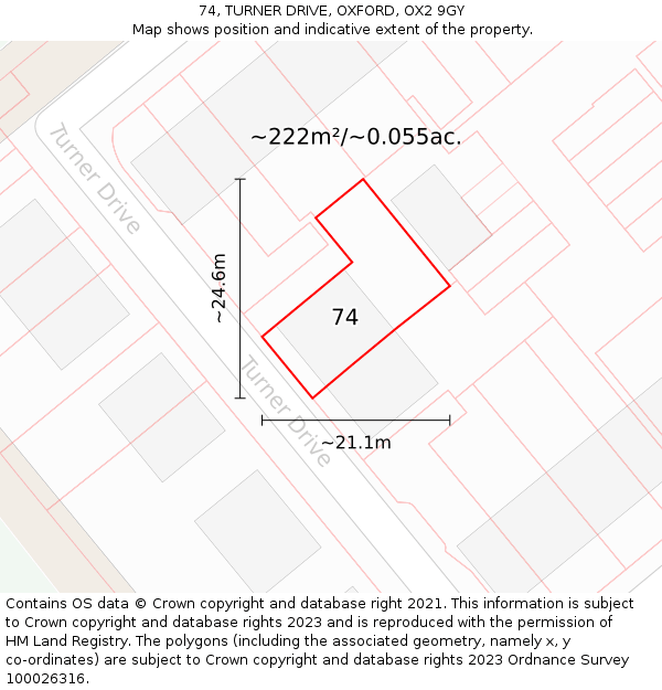 74, TURNER DRIVE, OXFORD, OX2 9GY: Plot and title map