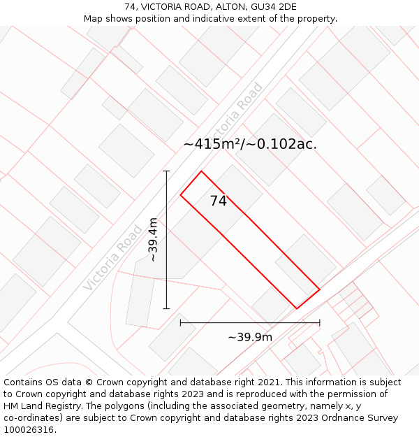 74, VICTORIA ROAD, ALTON, GU34 2DE: Plot and title map