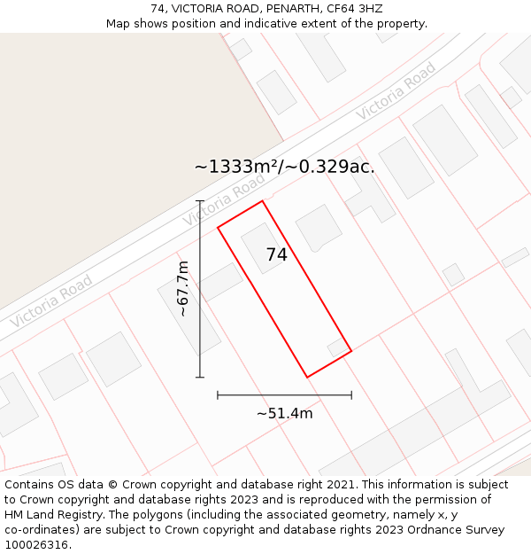 74, VICTORIA ROAD, PENARTH, CF64 3HZ: Plot and title map