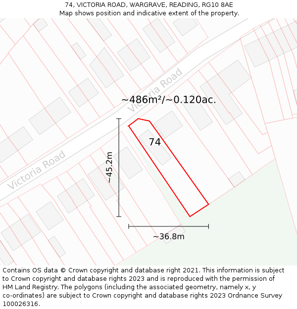 74, VICTORIA ROAD, WARGRAVE, READING, RG10 8AE: Plot and title map