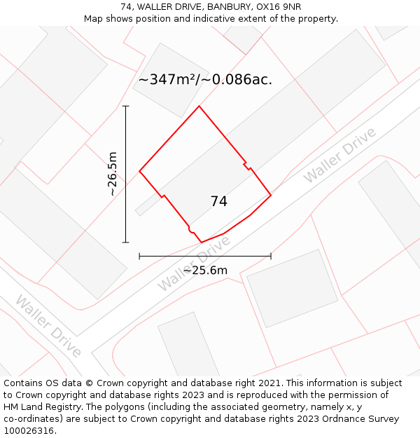 74, WALLER DRIVE, BANBURY, OX16 9NR: Plot and title map