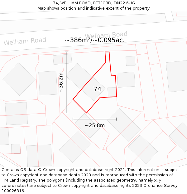 74, WELHAM ROAD, RETFORD, DN22 6UG: Plot and title map