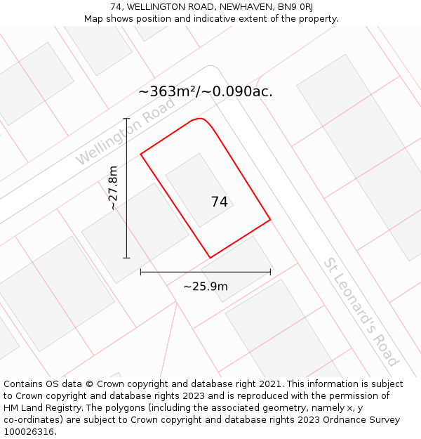 74, WELLINGTON ROAD, NEWHAVEN, BN9 0RJ: Plot and title map