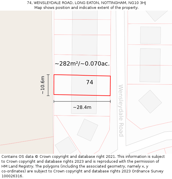 74, WENSLEYDALE ROAD, LONG EATON, NOTTINGHAM, NG10 3HJ: Plot and title map