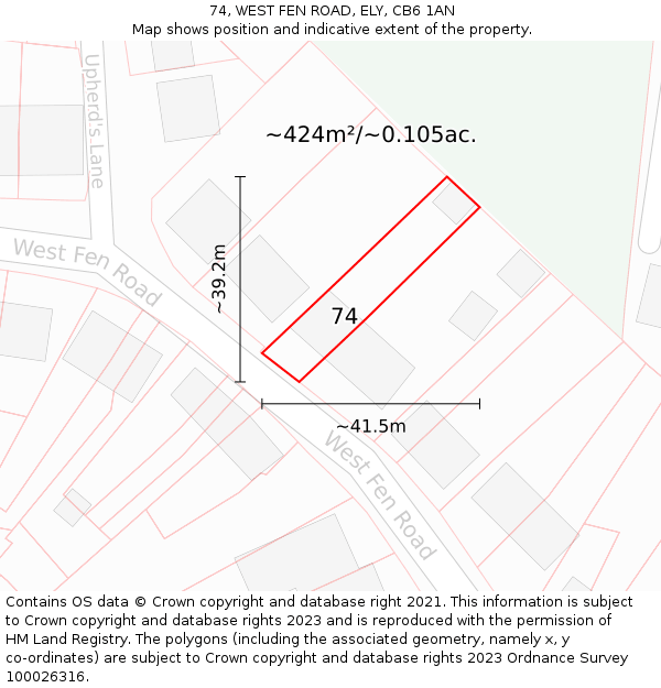 74, WEST FEN ROAD, ELY, CB6 1AN: Plot and title map