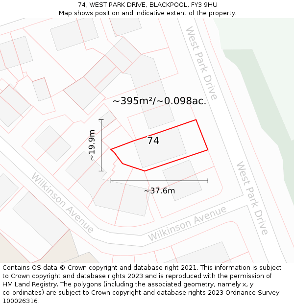 74, WEST PARK DRIVE, BLACKPOOL, FY3 9HU: Plot and title map