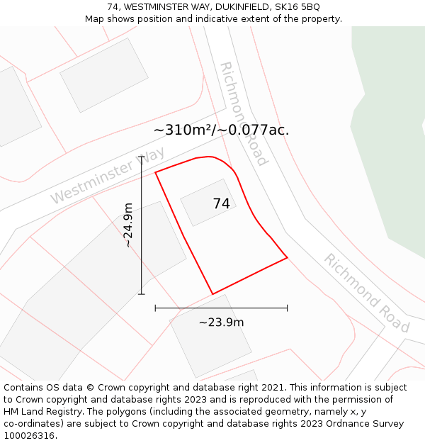 74, WESTMINSTER WAY, DUKINFIELD, SK16 5BQ: Plot and title map