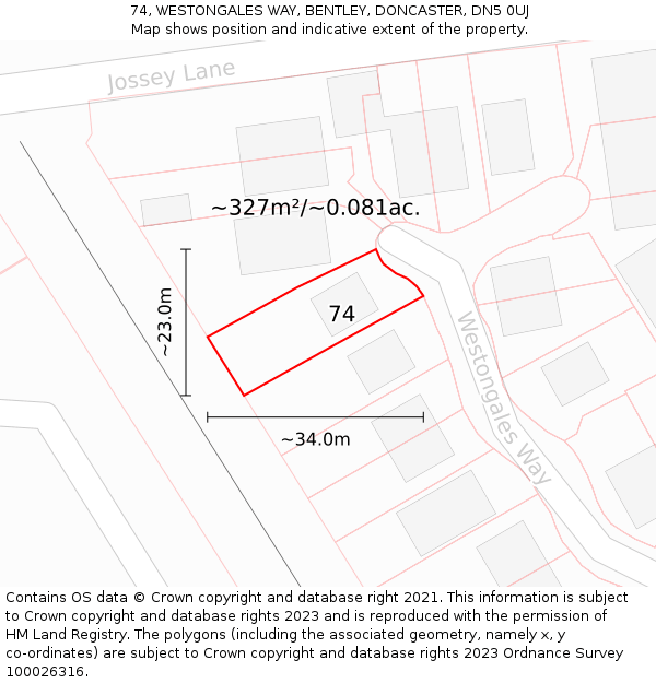 74, WESTONGALES WAY, BENTLEY, DONCASTER, DN5 0UJ: Plot and title map