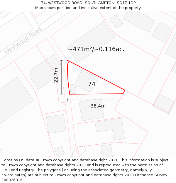 74, WESTWOOD ROAD, SOUTHAMPTON, SO17 1DP: Plot and title map