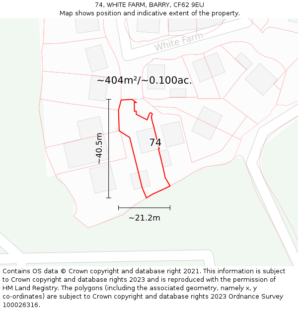 74, WHITE FARM, BARRY, CF62 9EU: Plot and title map