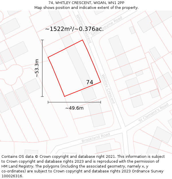 74, WHITLEY CRESCENT, WIGAN, WN1 2PP: Plot and title map