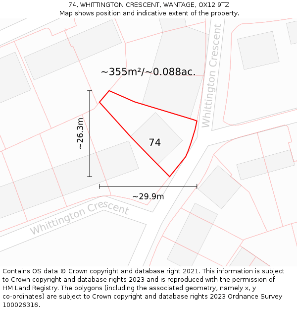 74, WHITTINGTON CRESCENT, WANTAGE, OX12 9TZ: Plot and title map
