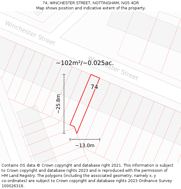 74, WINCHESTER STREET, NOTTINGHAM, NG5 4DR: Plot and title map