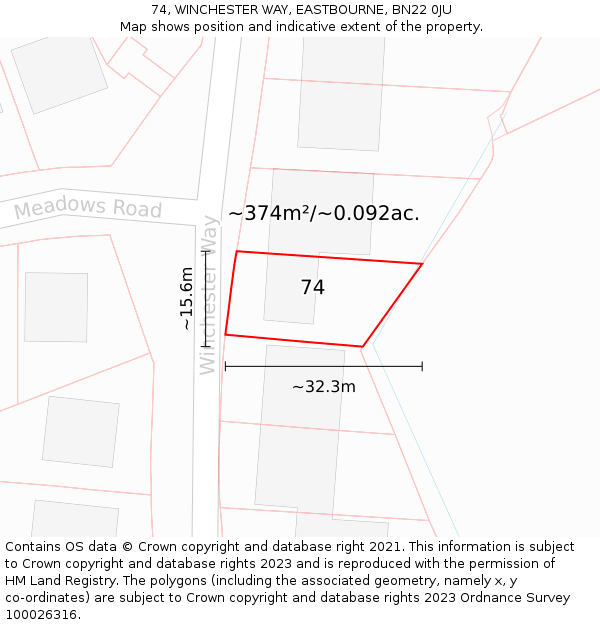 74, WINCHESTER WAY, EASTBOURNE, BN22 0JU: Plot and title map