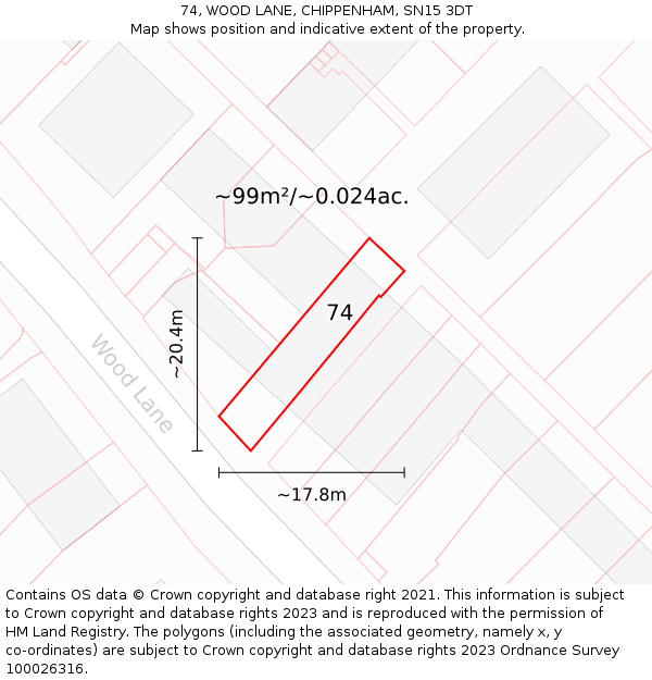 74, WOOD LANE, CHIPPENHAM, SN15 3DT: Plot and title map