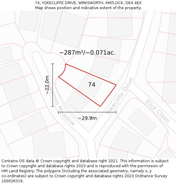 74, YOKECLIFFE DRIVE, WIRKSWORTH, MATLOCK, DE4 4EX: Plot and title map