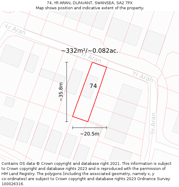 74, YR ARAN, DUNVANT, SWANSEA, SA2 7PX: Plot and title map