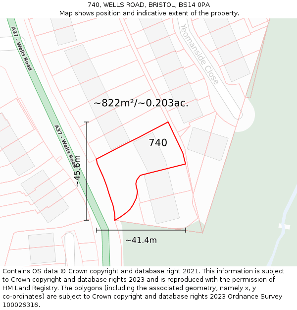 740, WELLS ROAD, BRISTOL, BS14 0PA: Plot and title map