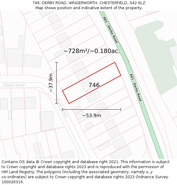 746, DERBY ROAD, WINGERWORTH, CHESTERFIELD, S42 6LZ: Plot and title map