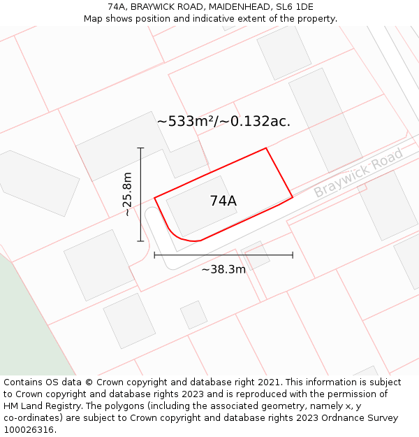 74A, BRAYWICK ROAD, MAIDENHEAD, SL6 1DE: Plot and title map