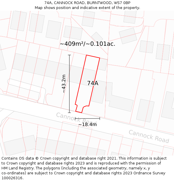 74A, CANNOCK ROAD, BURNTWOOD, WS7 0BP: Plot and title map