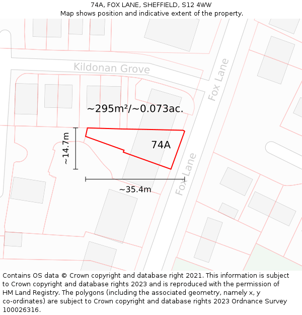 74A, FOX LANE, SHEFFIELD, S12 4WW: Plot and title map