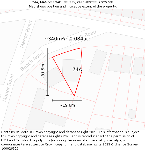 74A, MANOR ROAD, SELSEY, CHICHESTER, PO20 0SF: Plot and title map