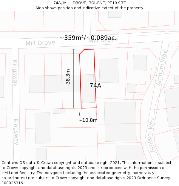 74A, MILL DROVE, BOURNE, PE10 9BZ: Plot and title map