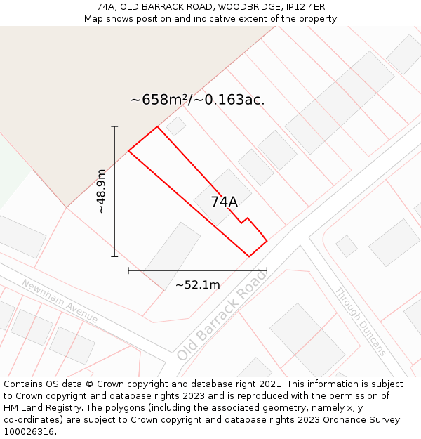 74A, OLD BARRACK ROAD, WOODBRIDGE, IP12 4ER: Plot and title map