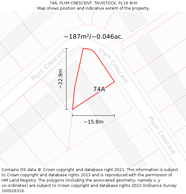 74A, PLYM CRESCENT, TAVISTOCK, PL19 9HX: Plot and title map