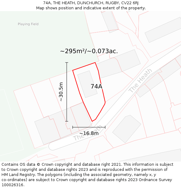 74A, THE HEATH, DUNCHURCH, RUGBY, CV22 6RJ: Plot and title map