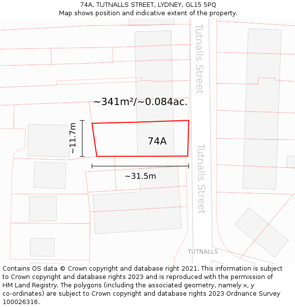 74A, TUTNALLS STREET, LYDNEY, GL15 5PQ: Plot and title map