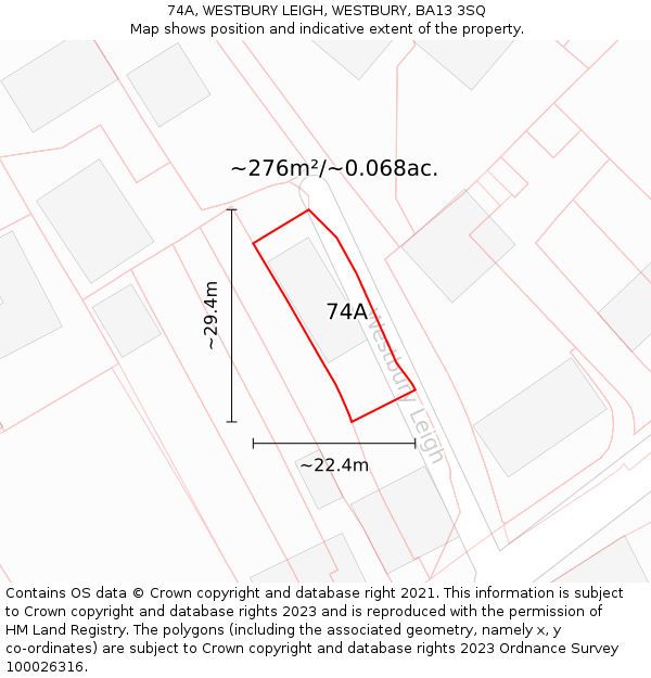 74A, WESTBURY LEIGH, WESTBURY, BA13 3SQ: Plot and title map