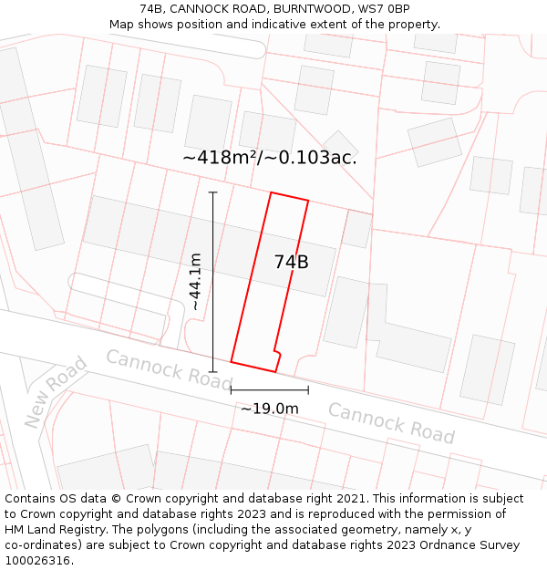 74B, CANNOCK ROAD, BURNTWOOD, WS7 0BP: Plot and title map