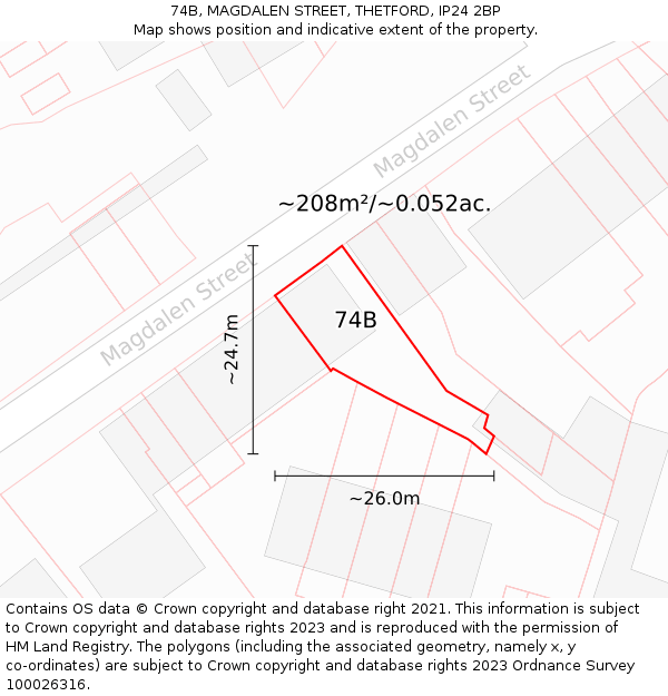 74B, MAGDALEN STREET, THETFORD, IP24 2BP: Plot and title map