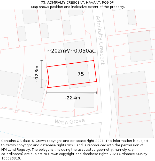 75, ADMIRALTY CRESCENT, HAVANT, PO9 5FJ: Plot and title map