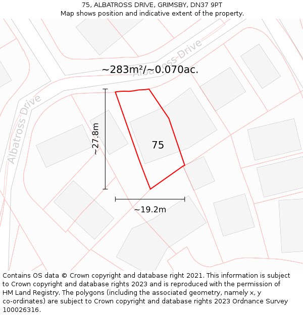 75, ALBATROSS DRIVE, GRIMSBY, DN37 9PT: Plot and title map