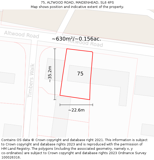 75, ALTWOOD ROAD, MAIDENHEAD, SL6 4PS: Plot and title map