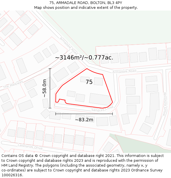 75, ARMADALE ROAD, BOLTON, BL3 4PY: Plot and title map