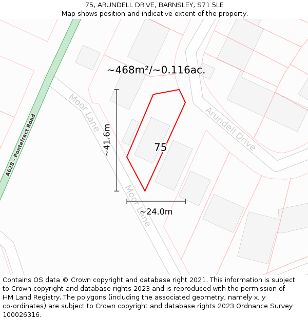 75, ARUNDELL DRIVE, BARNSLEY, S71 5LE: Plot and title map