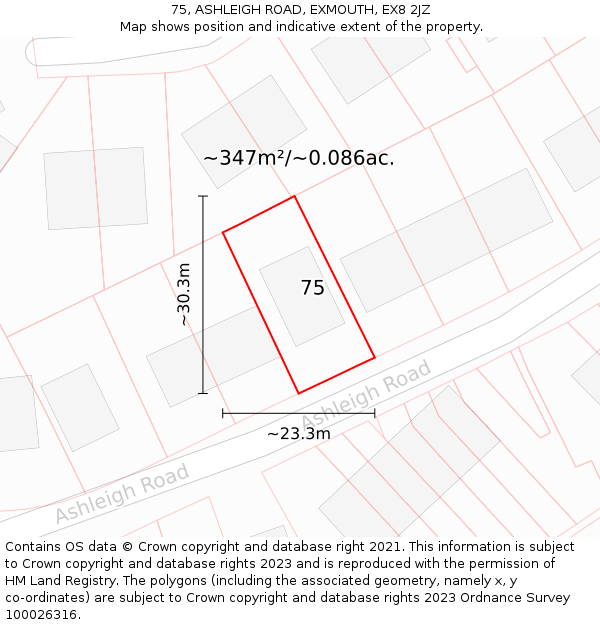 75, ASHLEIGH ROAD, EXMOUTH, EX8 2JZ: Plot and title map