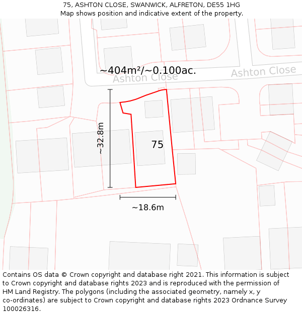 75, ASHTON CLOSE, SWANWICK, ALFRETON, DE55 1HG: Plot and title map